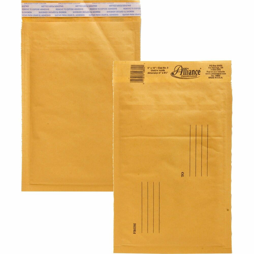 Image of Alliance Rubber Company Envelopes,No. 0,Bubble Cushioned,25/CT,6"x10"