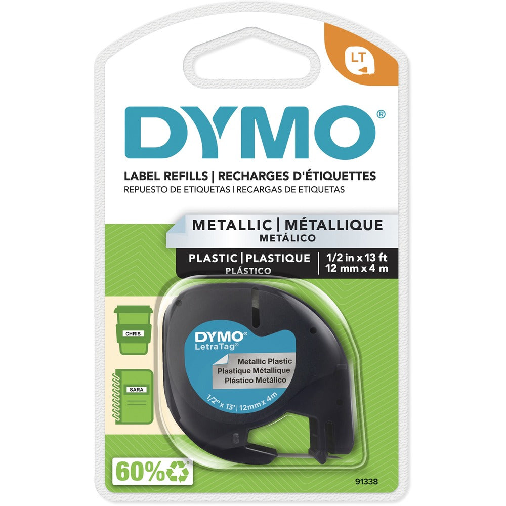 Image of Dymo LetraTag Tape, 1/2"x13', Plastic, Metallic Silver