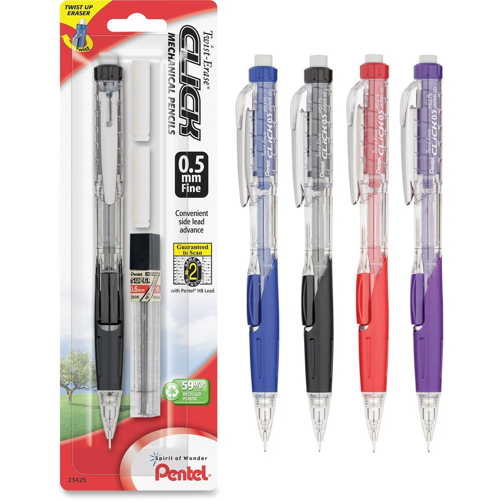 Image of Pentel Mechanical Pencil, w/Twist Eraser, Refillable, 0.5mm, Asst.