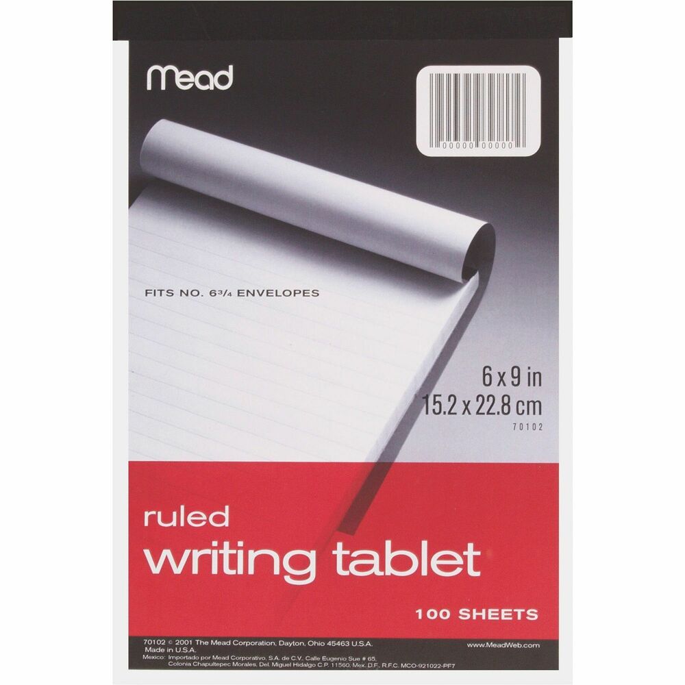 Image of Mead Writing Tablet,Top-bound,Ruled,20 lb.,6"x9",100 Sh,White
