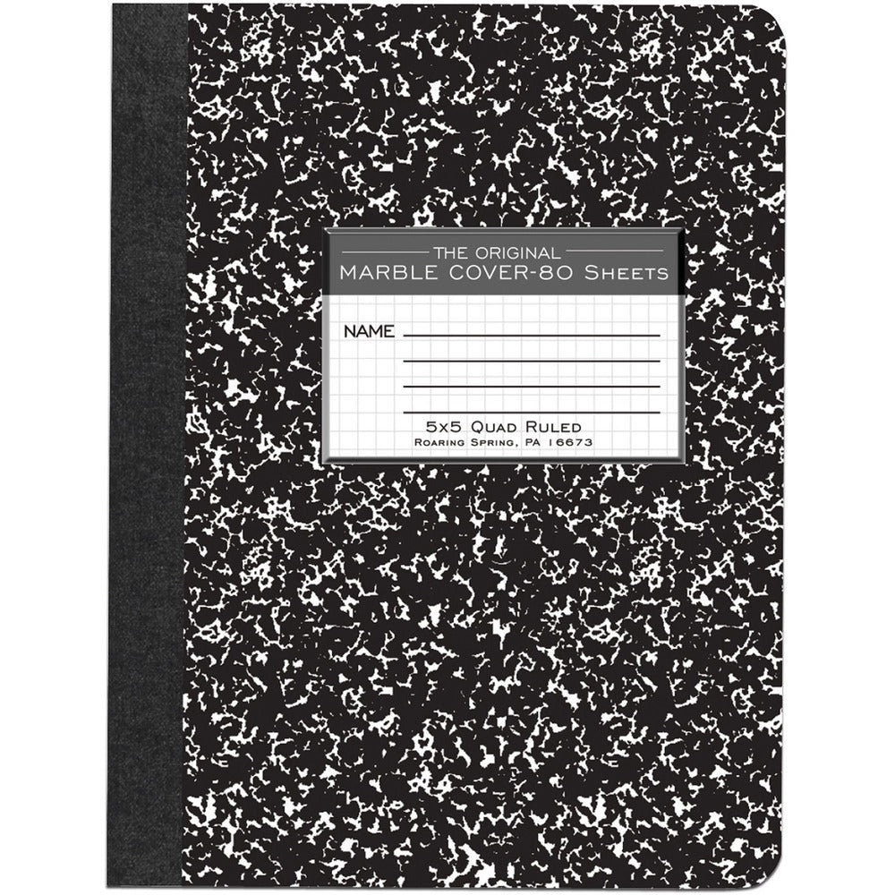 Image of Roaring Spring Paper Products Composition Book,Quad Ruled,5"x5",80 Sh,9-3/4"x7-1/2",BK