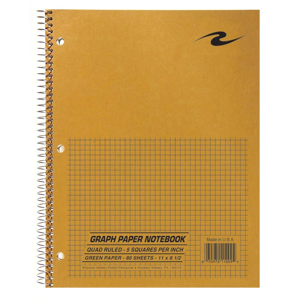 Image of Roaring Spring Paper Products Notebook,Wire,5x5 Rld,3HP,8-1/2"x11",80 GN SHT,BN Cover