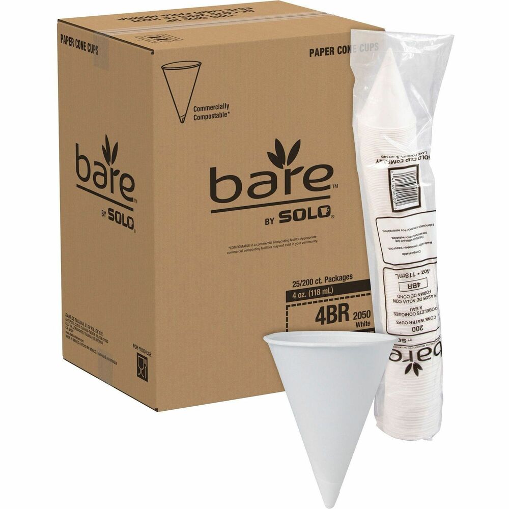Image of Solo Cup Company Cone Cups, Paper, 4oz, 200/PK, 25PK/CT, White