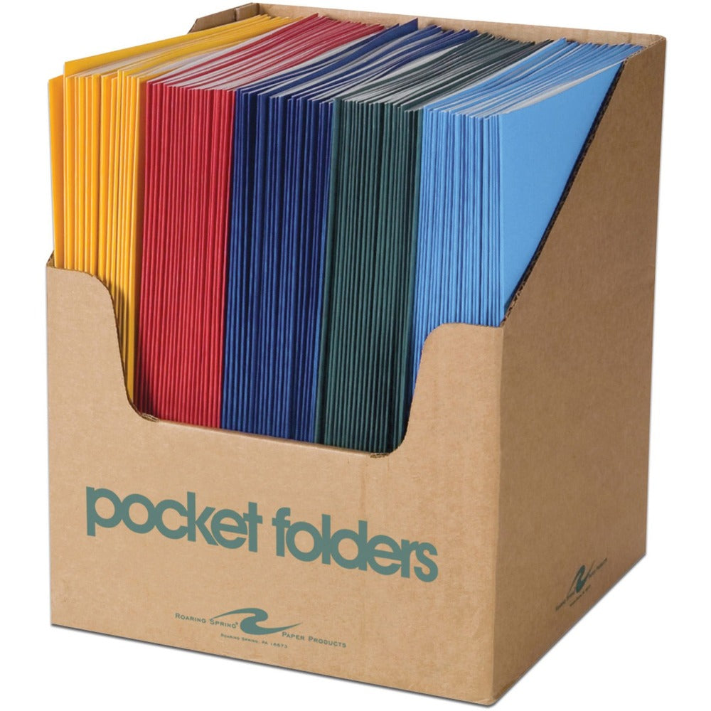 Image of Roaring Spring Paper Products Two Pocket Folders, 11-3/4x9-1/2", 100/CT, Assorted