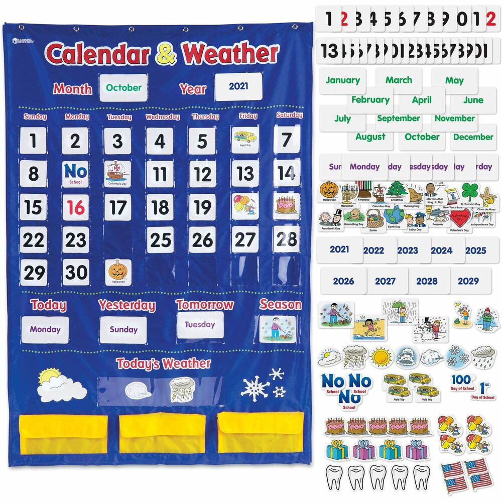 Image of Learning Resources Calendar/Weather Pocket Chart, 30-3/4"x44-1/4", Multi