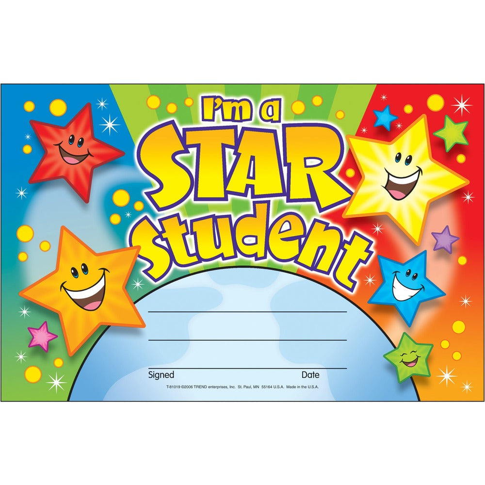 Image of Trend Enterprises Award, Star Student, 5.5"x8.5", 30/PK, Multi