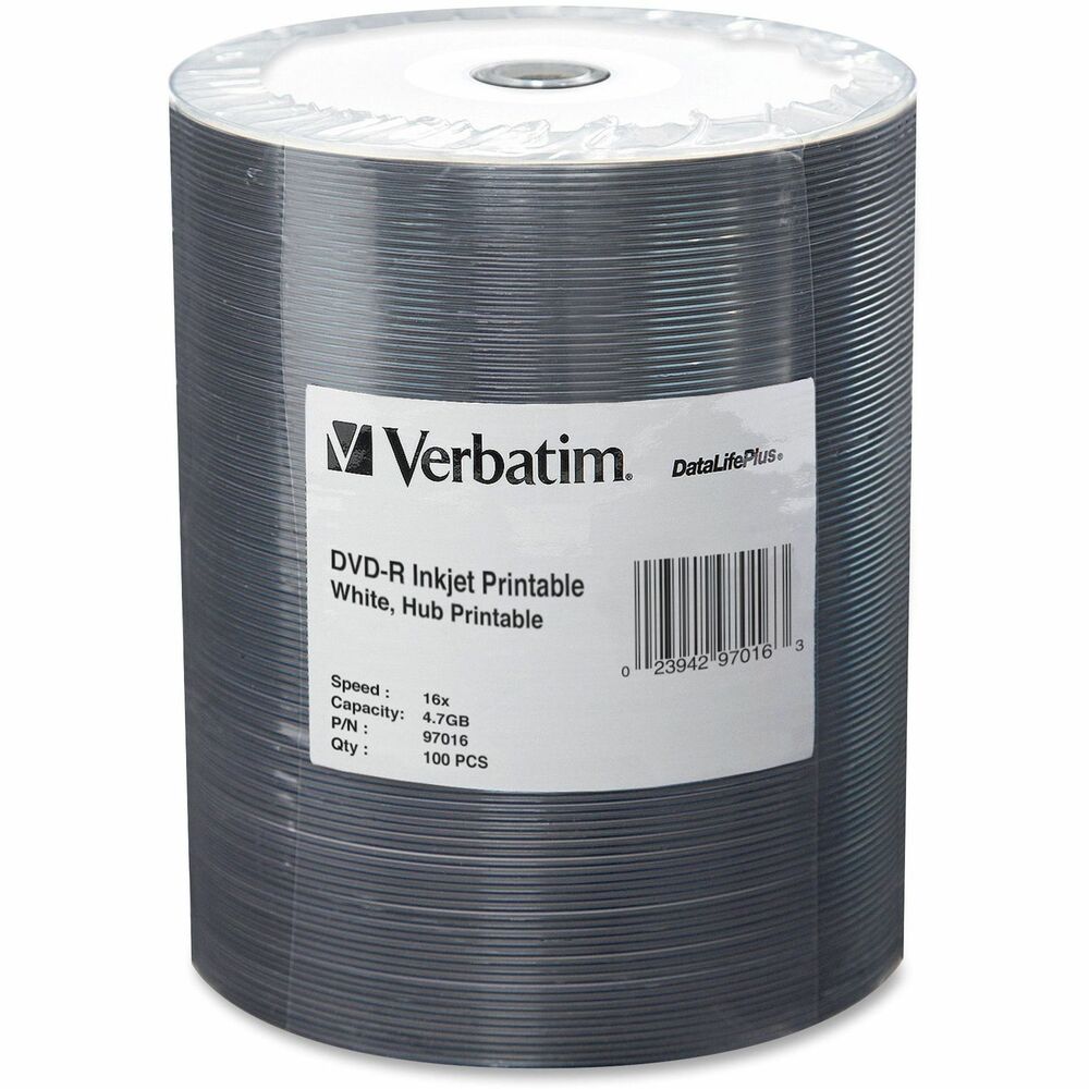 Image of Verbatim DVD-R, Inkjet Printable, 4.7GB, 16x,100/PK, White