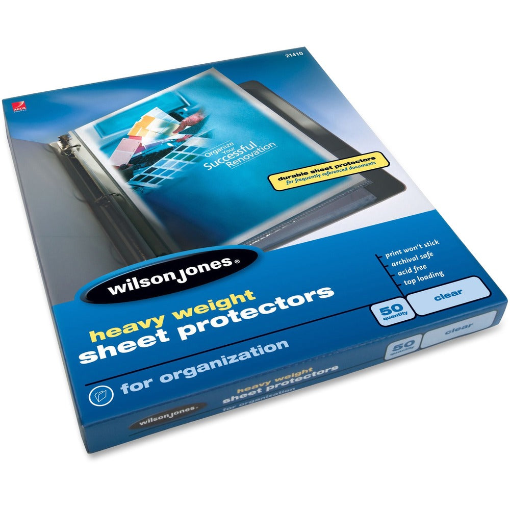 Image of Wilson Jones Sheet Protectors, Heavyweight, 3.3mil, Letter-Size, 50/BX,CL