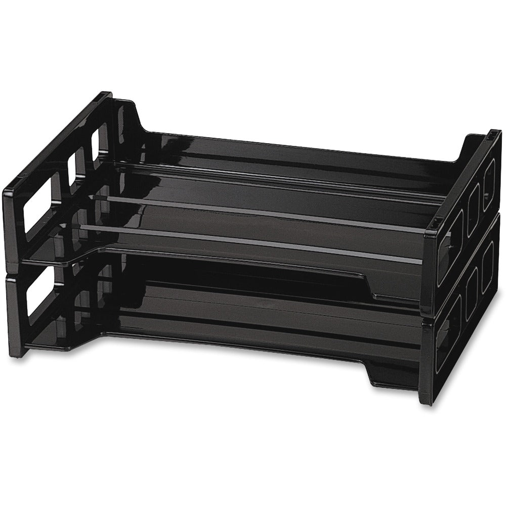 Image of Officemate Stackable Desk Trays,Side Load,13-3/16"x9"x2-3/4",2/PK,Black