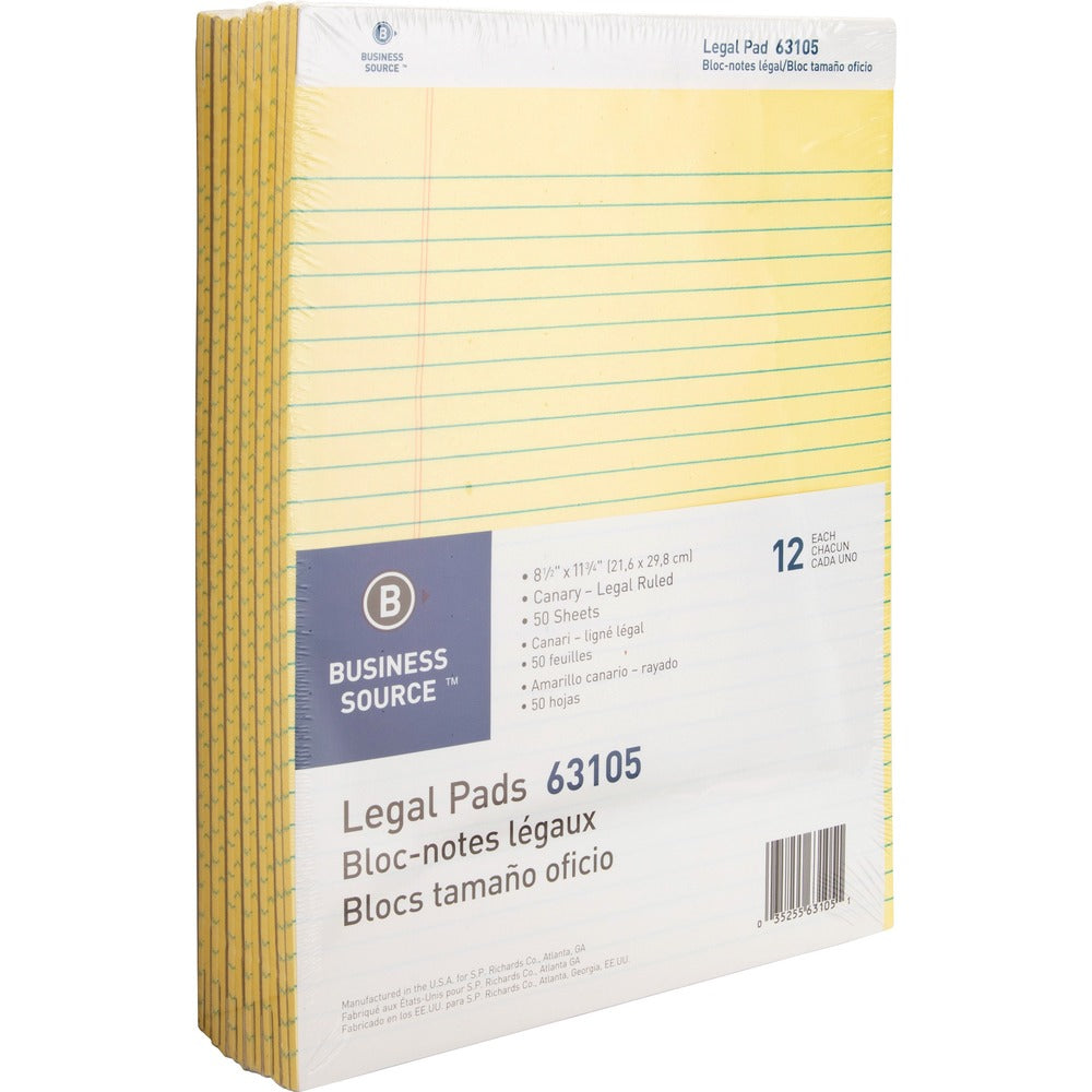Image of Business Source Legal Pads, Legal Ruled, 50 Sht, 8-1/2"x11-3/4", 1 Dozen, CA