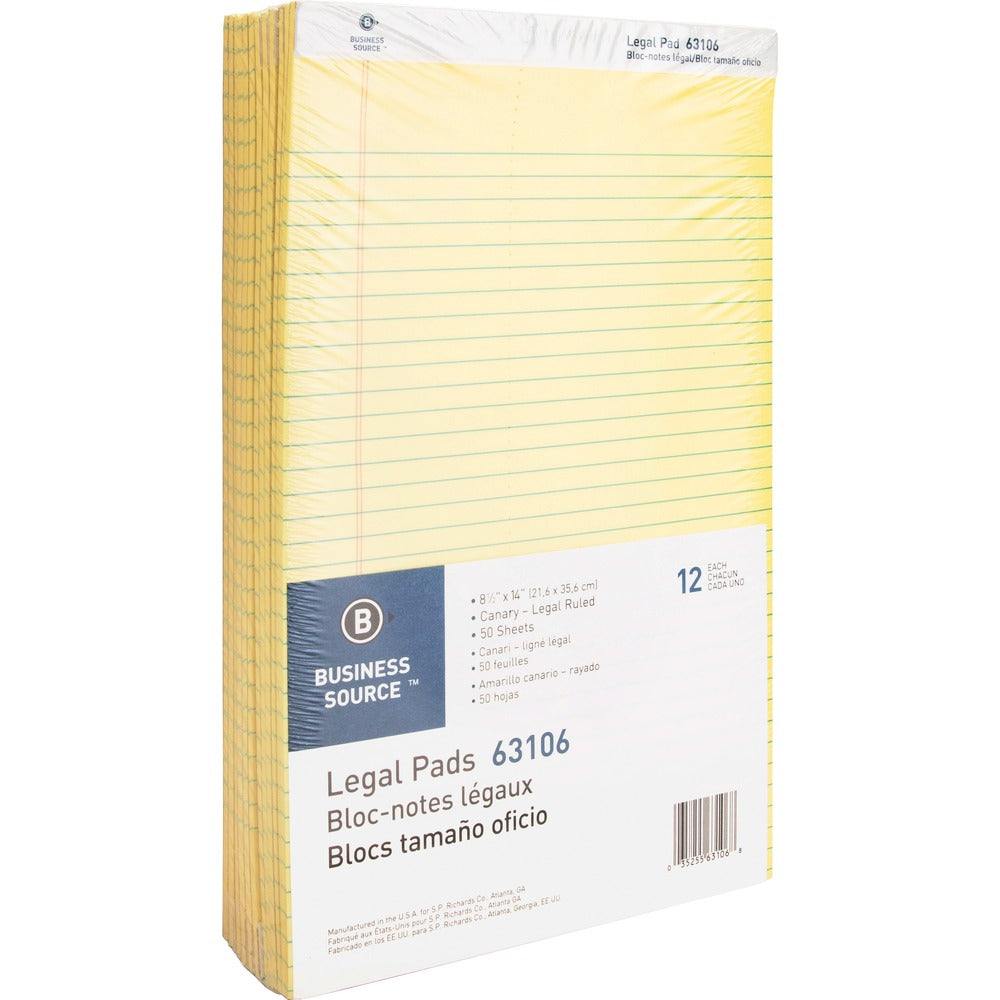 Image of Business Source Legal Pads, Legal Ruled, 50 Sht, 8-1/2"x14",1 Dozen, CA