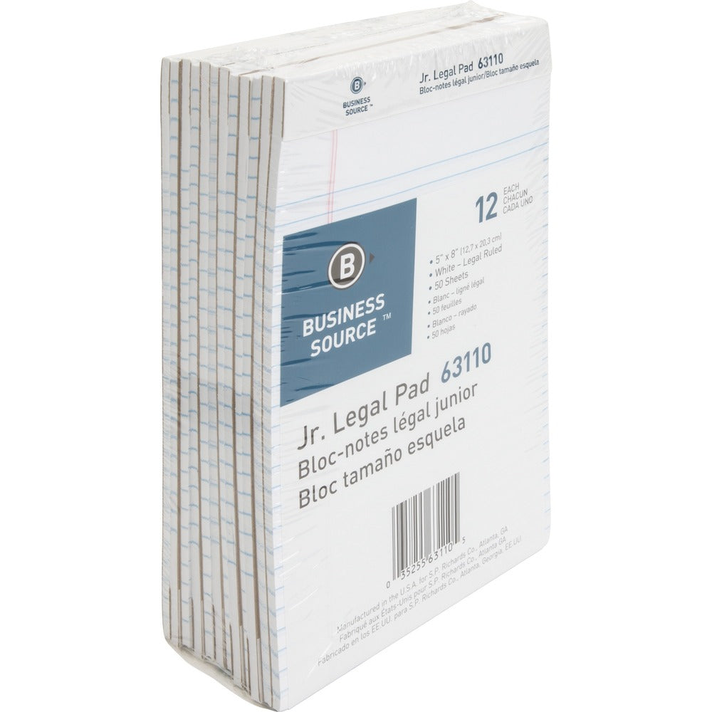 Image of Business Source Legal Pads, Jr. Legal Ruled, 50 Sht, 5"x8", 1 Dozen, WE