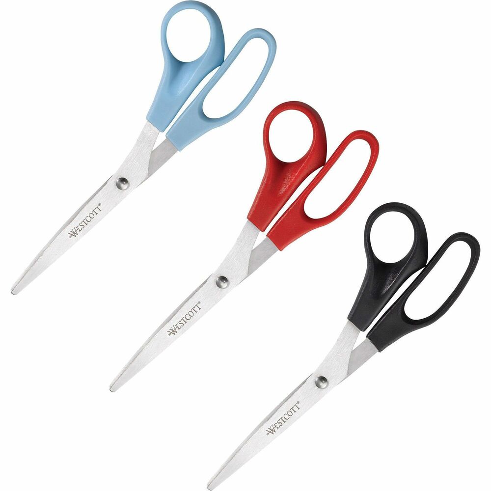 Image of Acme United Corporation All Purpose Scissors, 8" Straight, 3/PK, Assorted