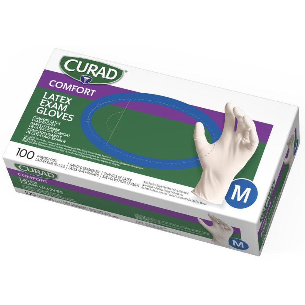 Image of Medline Latex Exam Glove, Powder Free, Medium, 100/BX, White