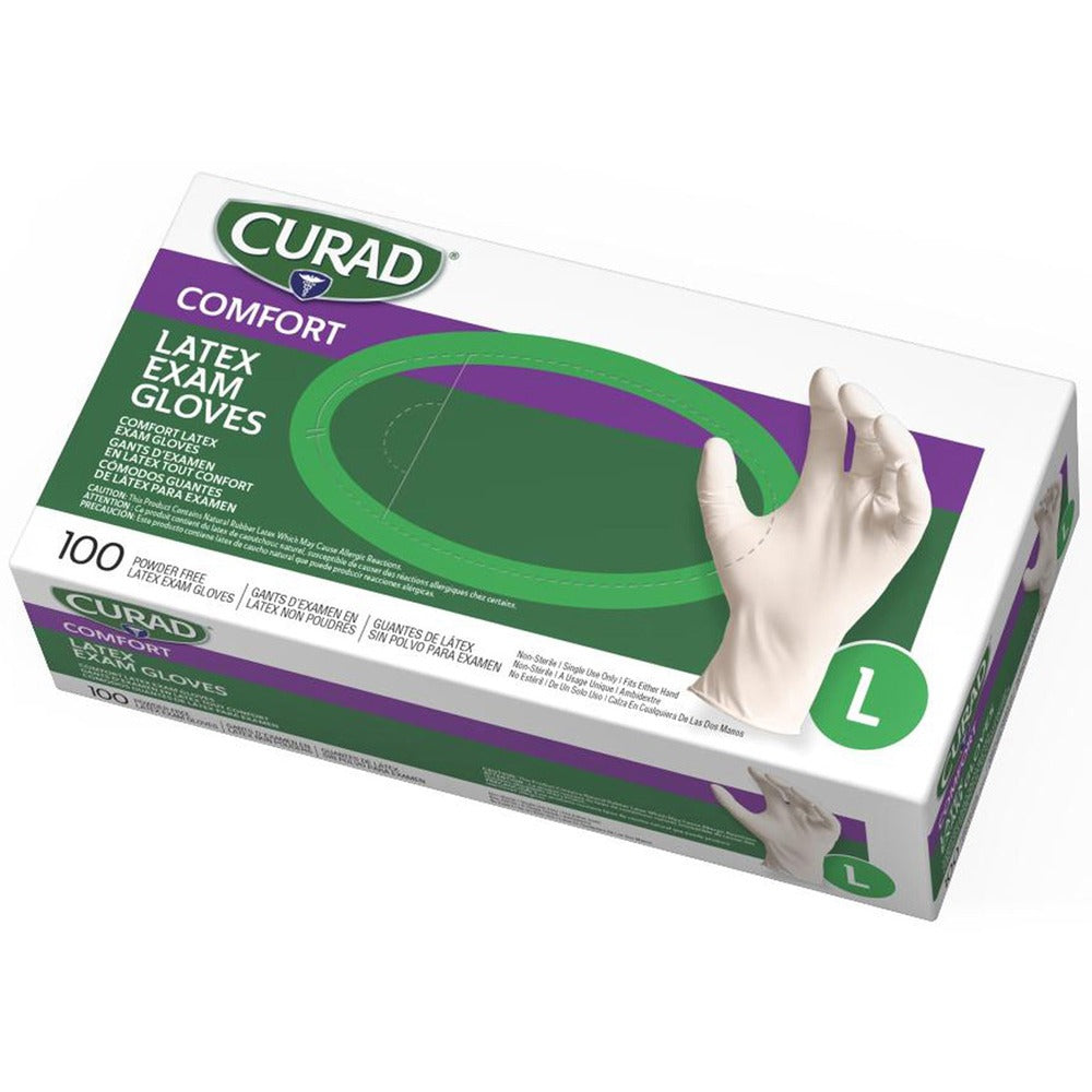 Image of Medline Latex Exam Glove, Powder Free, Large, 100/BX, White