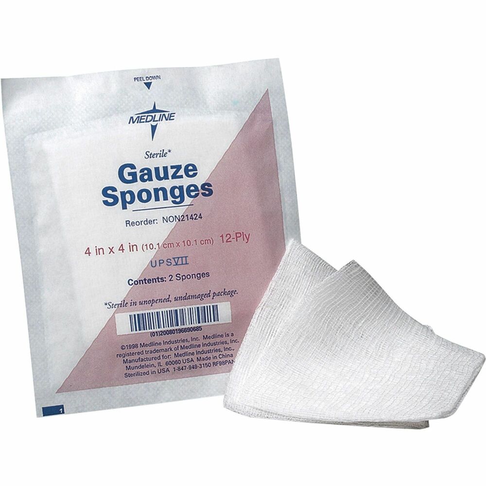 Image of Medline Gauze Sponges,Sterile,Cotton Woven, 4"x4", 12 Ply, 50/BX, WE
