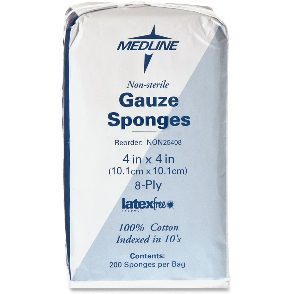 Image of Medline Gauze Sponges, Nonsterile, 4"x4", 8-Ply, 200/BX, White