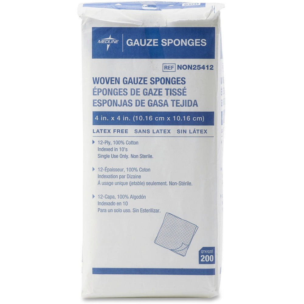 Image of Medline Gauze Sponges, Nonsterile, 4"x4", 12-Ply, 200/BX, White