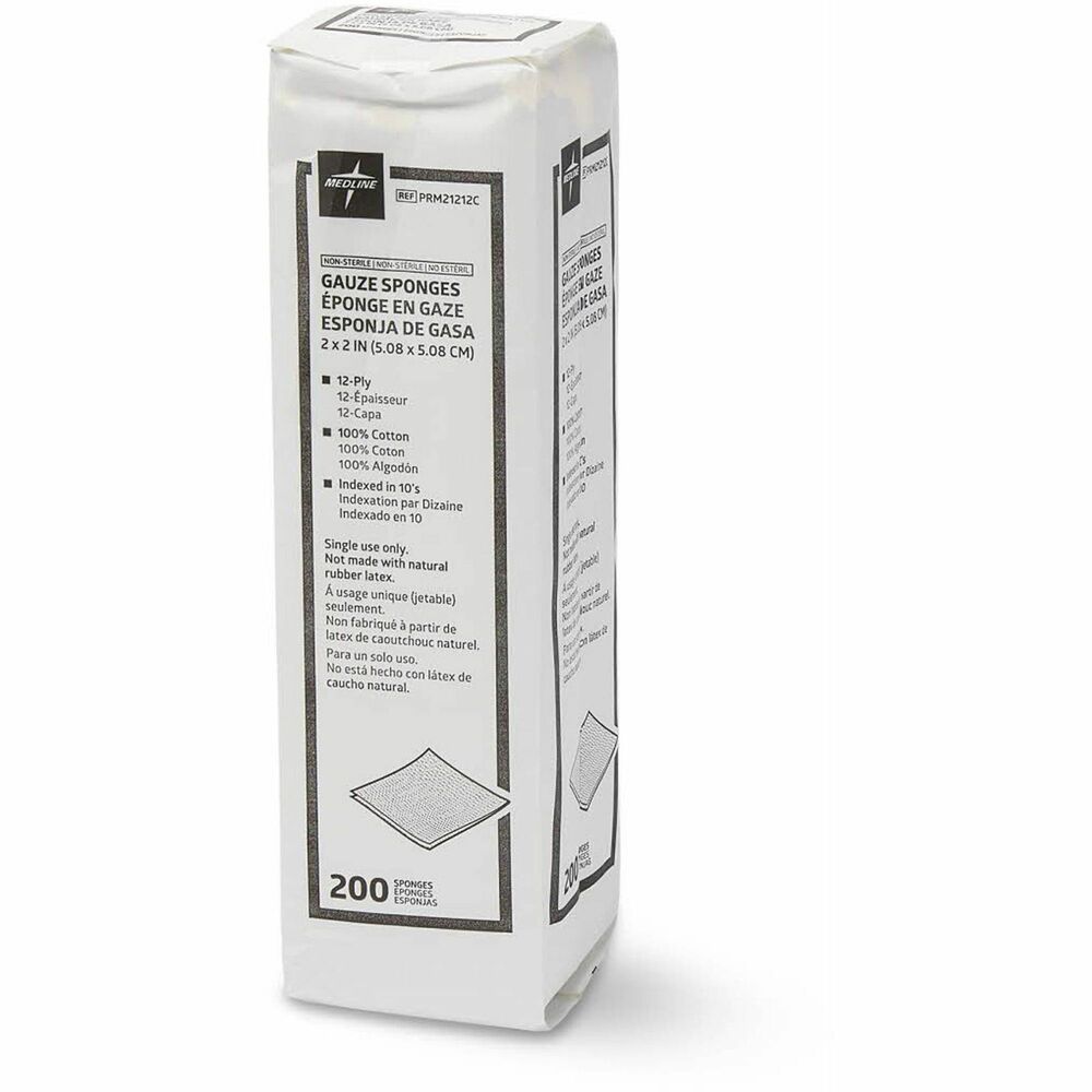 Image of Medline Gauze Sponges, Nonsterile, 2"x2",12 Ply, 200/BX, White