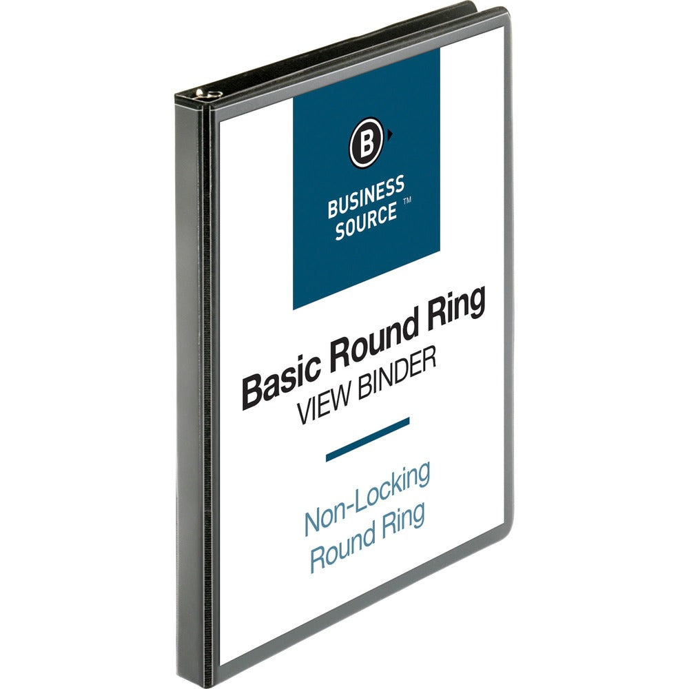 Image of Business Source View Binder, w/ 2 Inside Pockets, 1/2" Capacity, Black