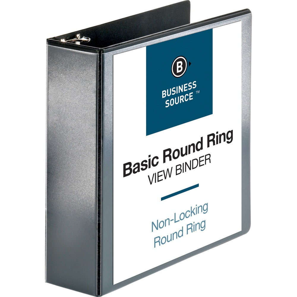 Image of Business Source View Binder, w/ 2 Inside Pockets, 3" Capacity, Black