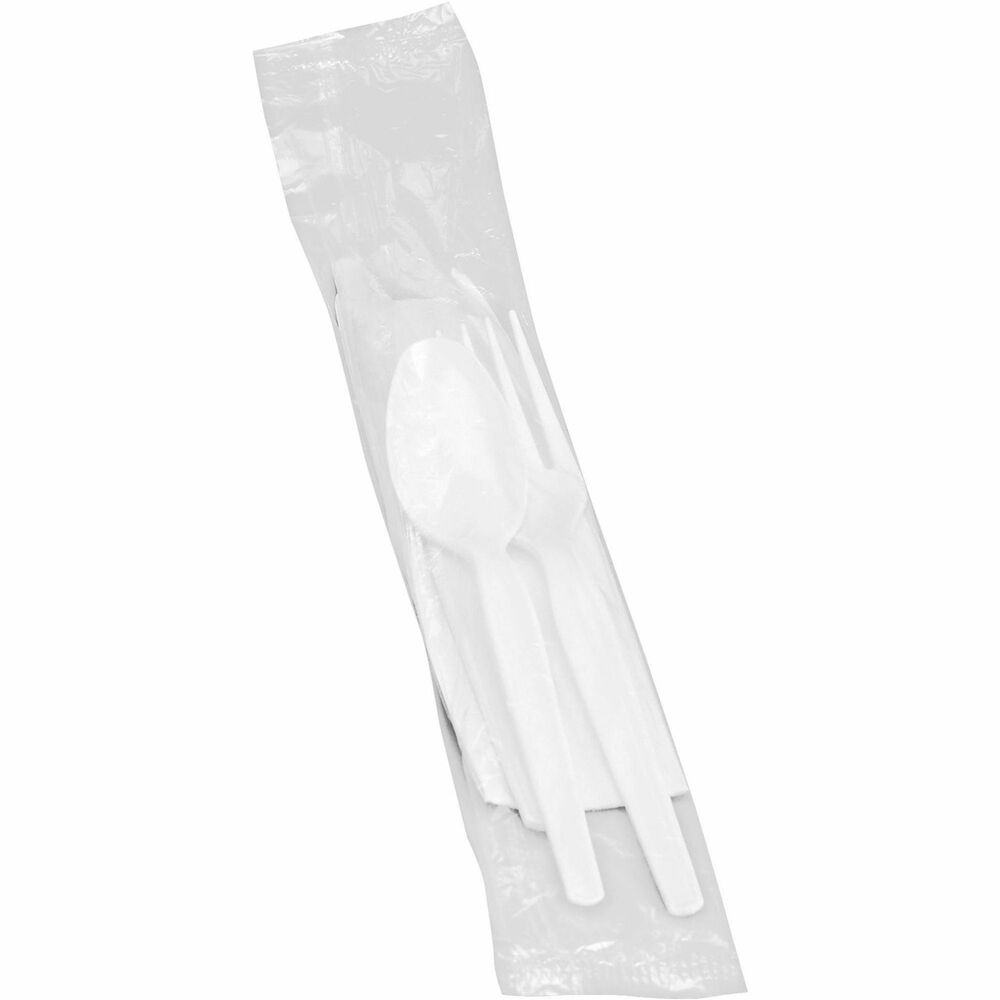 Image of Genuine Joe Utensil Kit, Poly Knife/Fork/Spoon, Napkin, 250 PK/CT, White