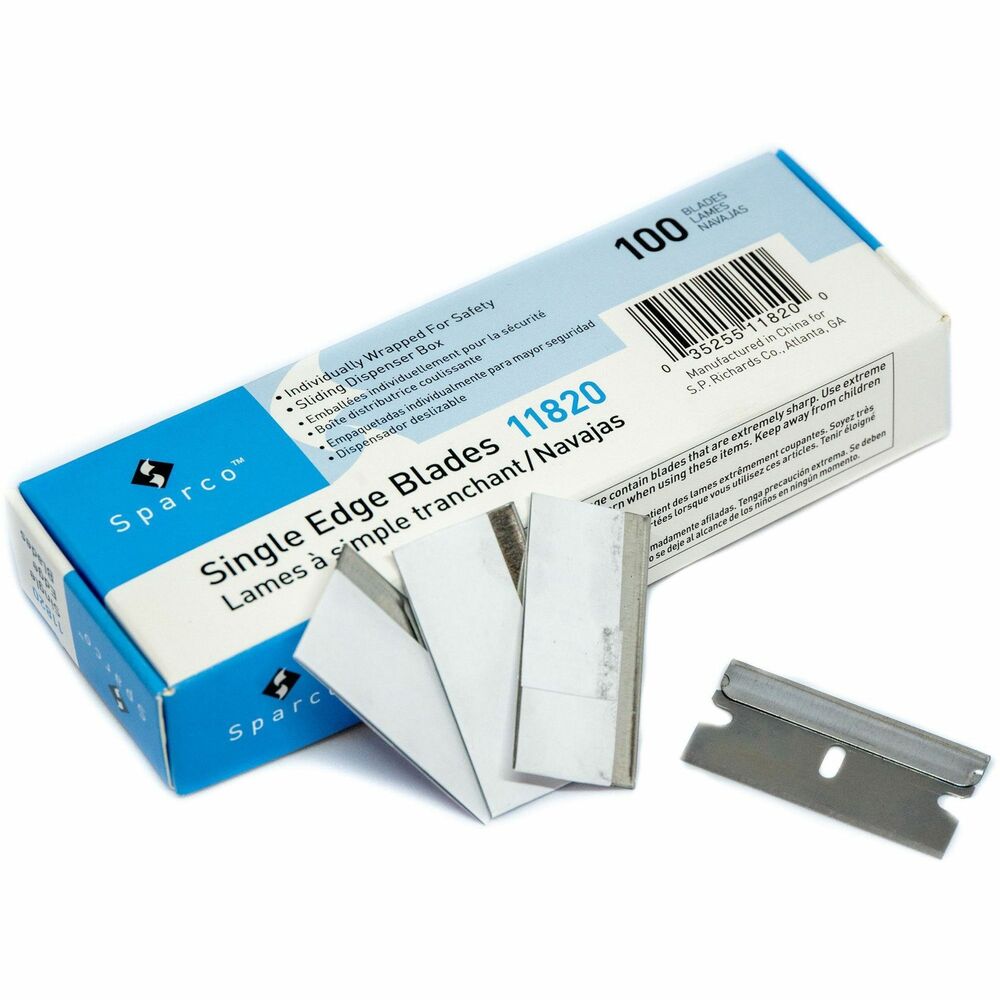 Image of Sparco Replacement Razor Blades, Single-Edge, 100/BX, Silver