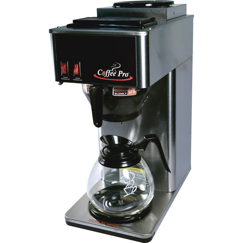 Image of Coffee Pro 2-Burner Coffeemaker, 2 Decanters, 10"x12"x22",Stainless ST