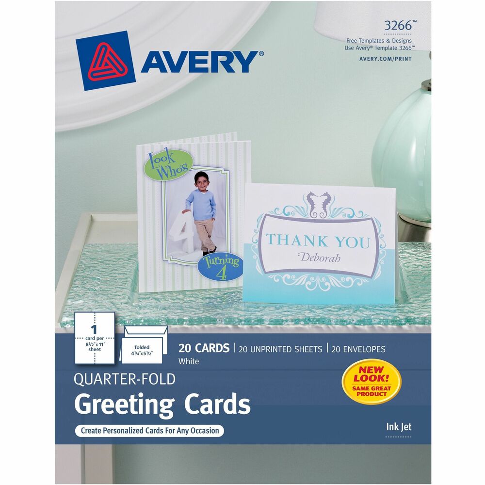 Image of Avery Quarter-Fold Card, 4-1/4"x5-1/2", 20 Cards/PK, White