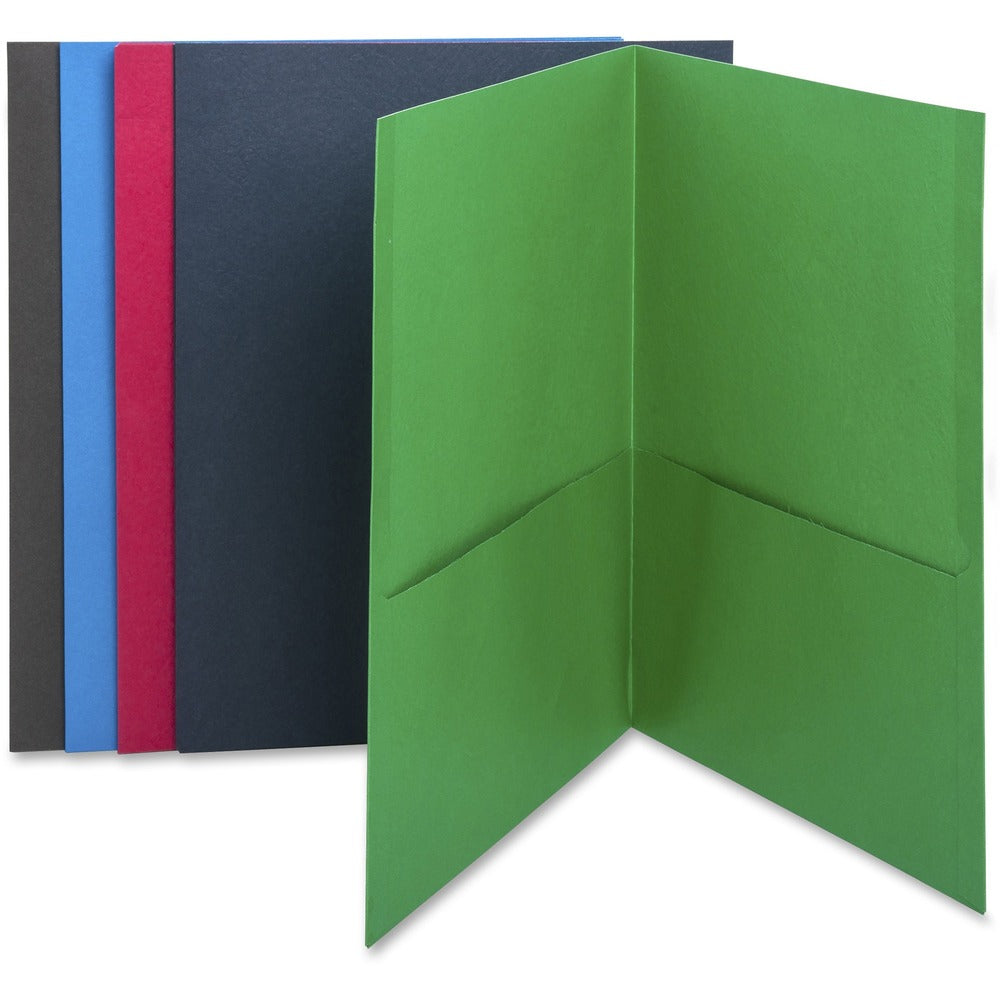 Image of Business Source 2-Pocket Folders, 100 Sht Cap, Letter, 12"x9", 25/BX, AST