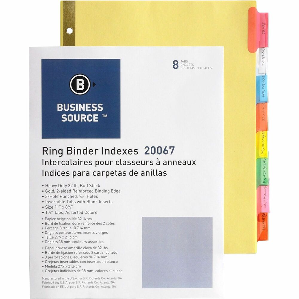 Image of Business Source Insertable Tab Indexes,11"x8-1/2",8/ST,Buff Paper/Multi
