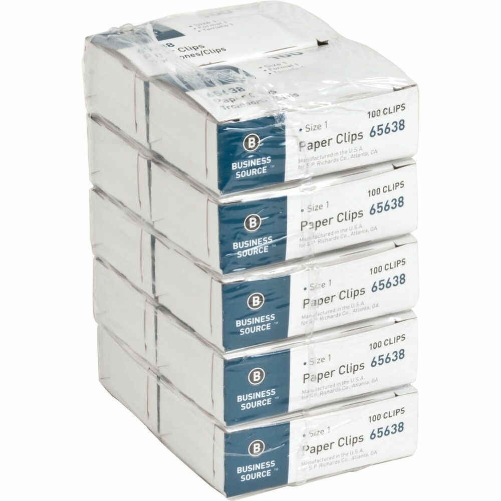 Image of Business Source Paper Clips,Size 1,Regular,.033 Wire Gauge,100/BX,10BX/PK,SR