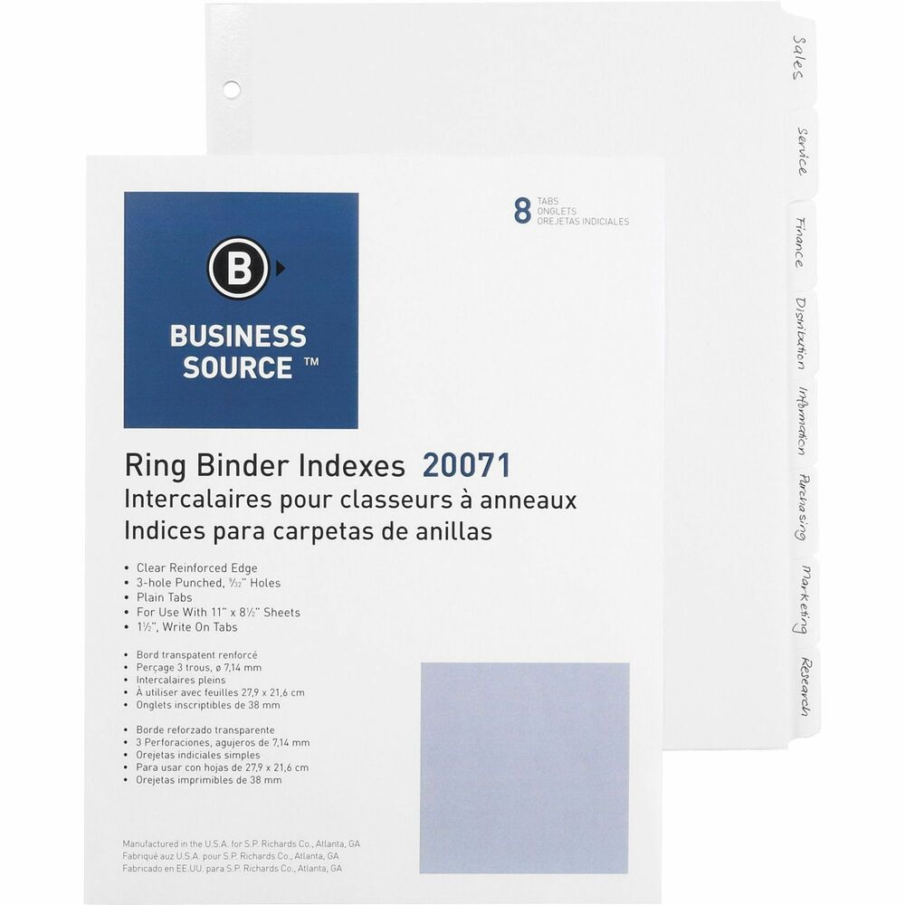 Image of Business Source Plain Tab Indexes,8-1-1/4" Wide Tab,11"x8-1/2",100 St/BX, WE