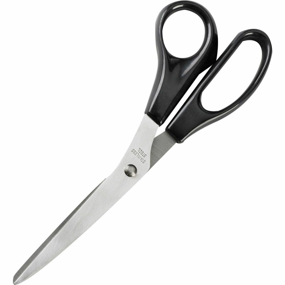 Image of Business Source Stainless Steel Scissors, Bent, 8"L, Black Handles