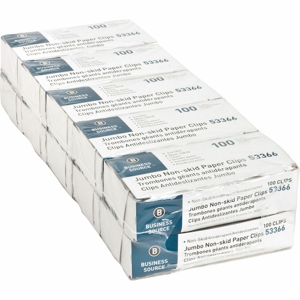 Image of Business Source Paper Clips, Jumbo, Nonskid, 100/BX, 10BX/PK, Silver