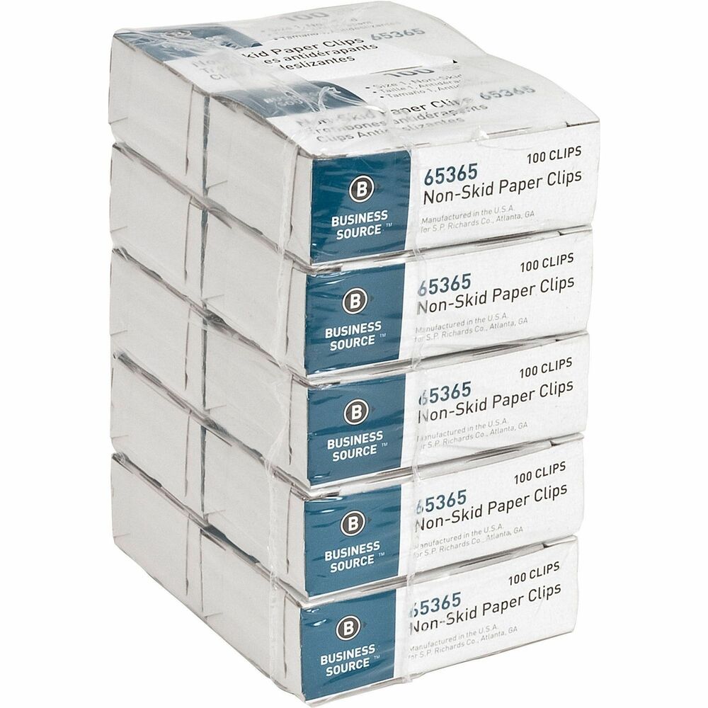 Image of Business Source Paper Clips, Regular, Nonskid, 100/BX, 10BX/PK, Silver