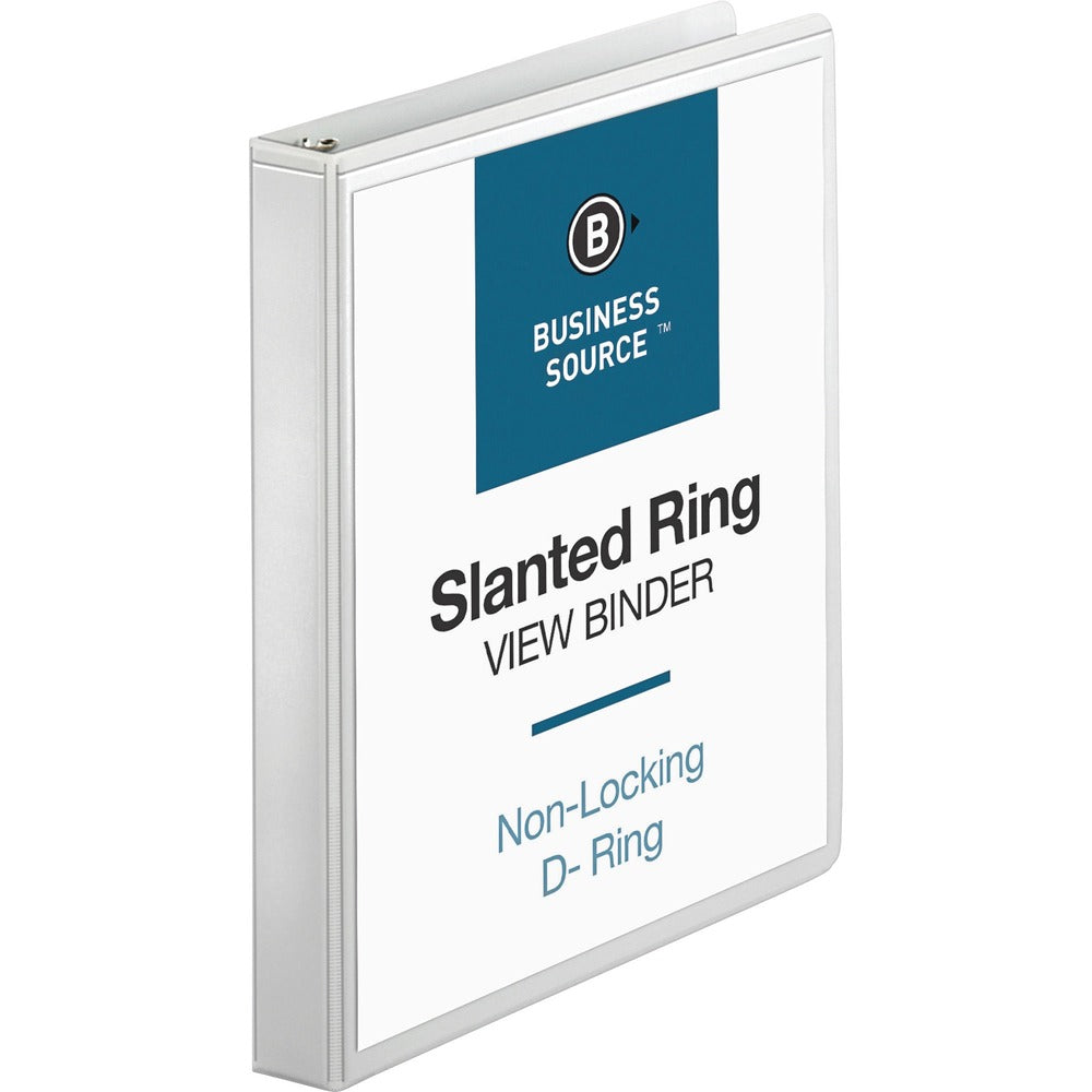 Image of Business Source D-Ring Binder, w/Pockets, 1" Cap, 8-1/2"x11", White