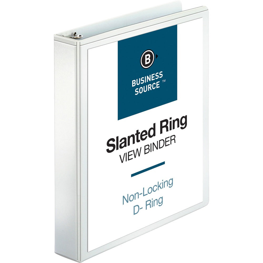 Image of Business Source D-Ring Binder, w/Pockets, 1-1/2" Cap, 8-1/2"x11", White