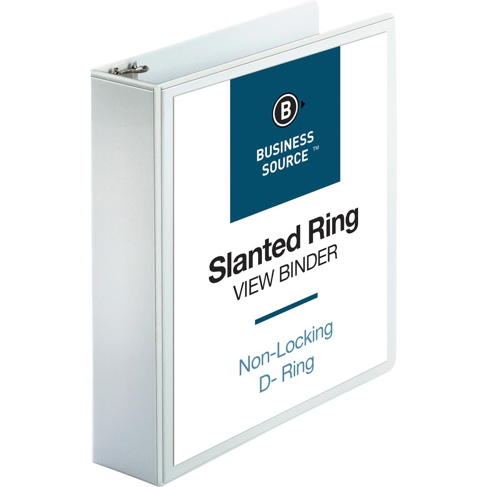 Image of Business Source D-Ring Binder, w/Pockets, 2" Cap, 8-1/2"x11", White