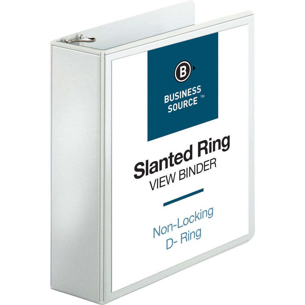 Image of Business Source D-Ring Binder, w/Pockets, 3" Cap, 8-1/2"x11", White