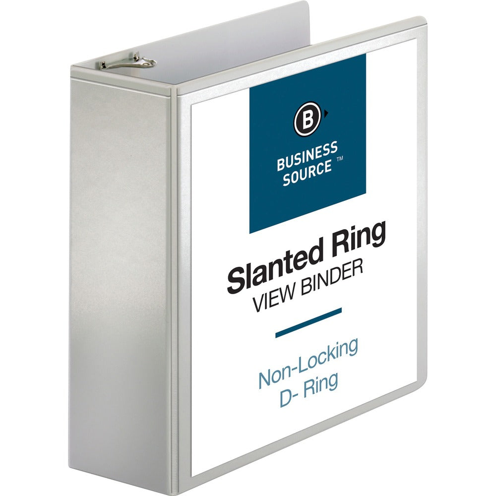 Image of Business Source D-Ring Binder, w/Pockets, 4" Cap, 8-1/2"x11", White