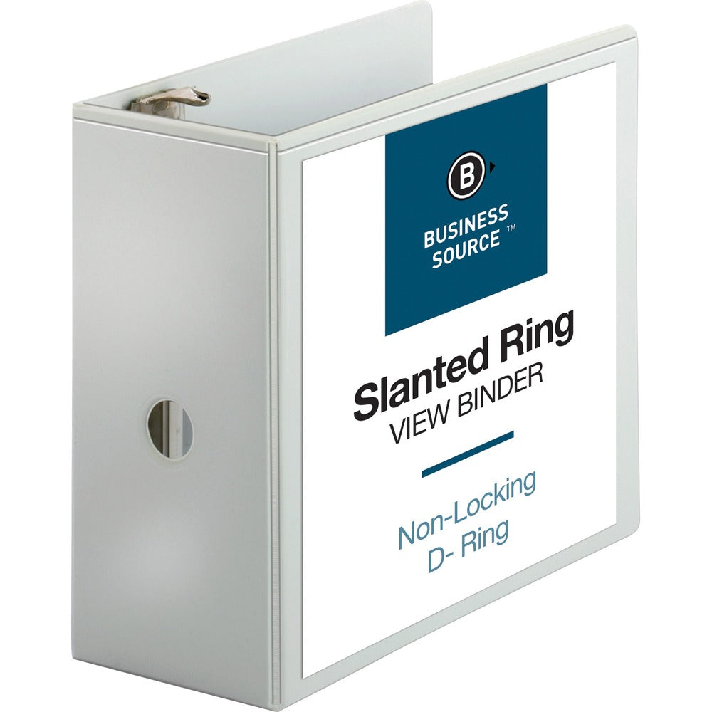 Image of Business Source D-Ring Binder, w/Pockets, 5" Cap, 8-1/2"x11", White