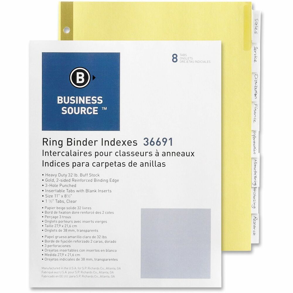 Image of Business Source Insertable Tab Indexes,Side Tab,3HP,8 Tab/Set,Clear
