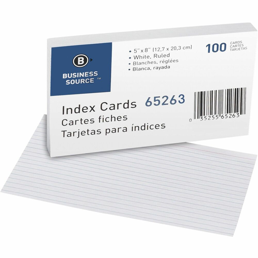 Image of Business Source Index Cards, Ruled, 72 lb., 5"x8", 100/PK, White