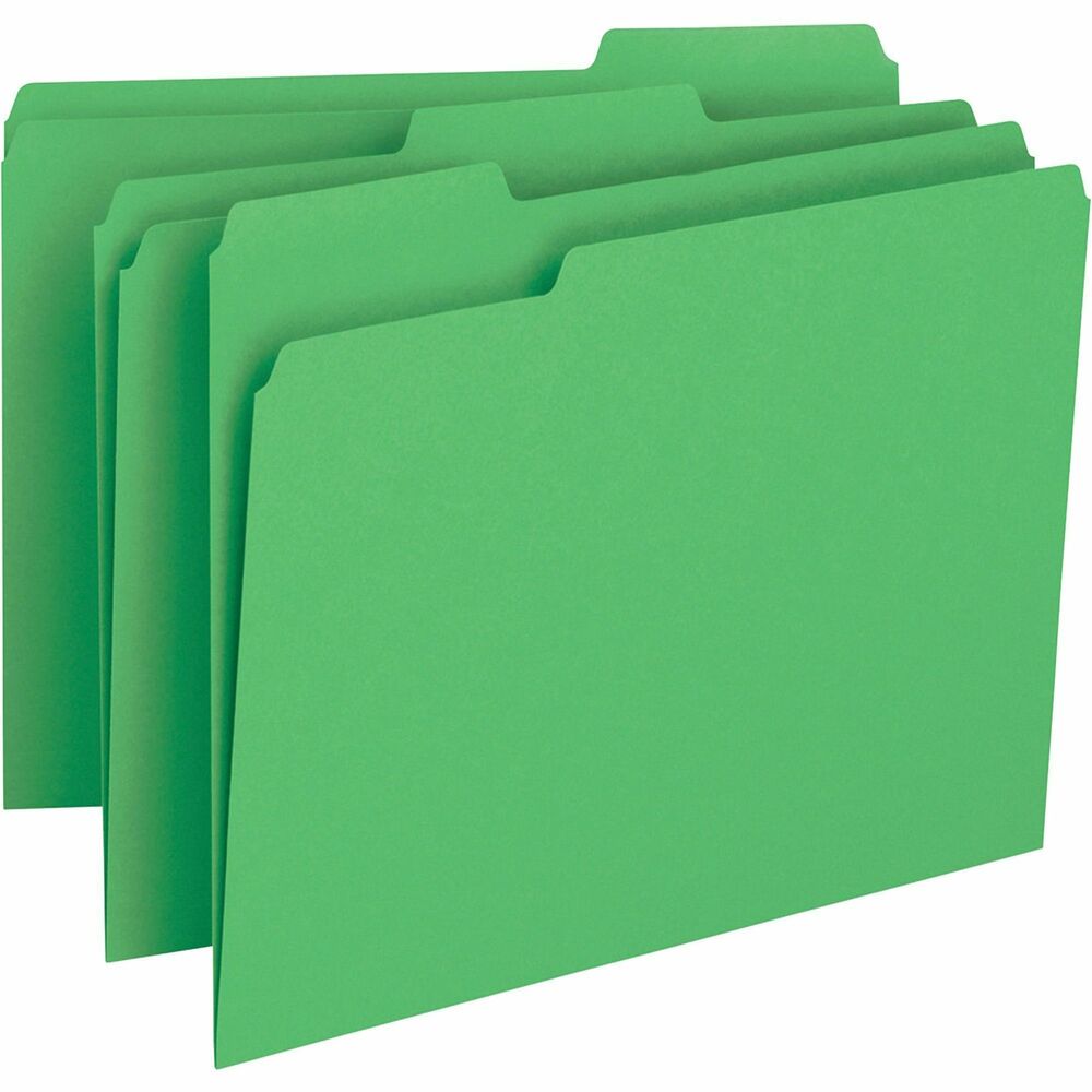 Image of Business Source File Folder,11pt,1/3 Cut Assorted Tabs,Letter,100/BX,GN