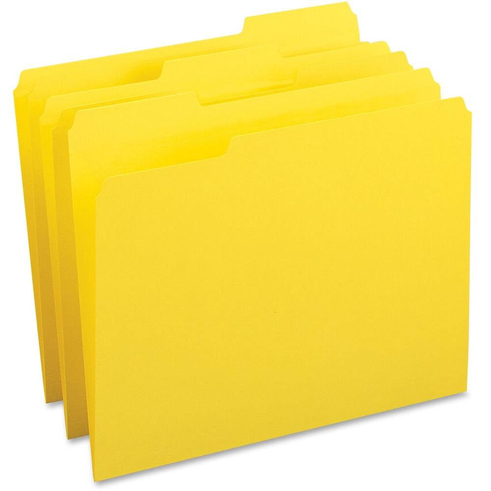 Image of Business Source File Folder,1-Ply,1/3 Cut Assorted Tabs,Letter,100/BX,YW