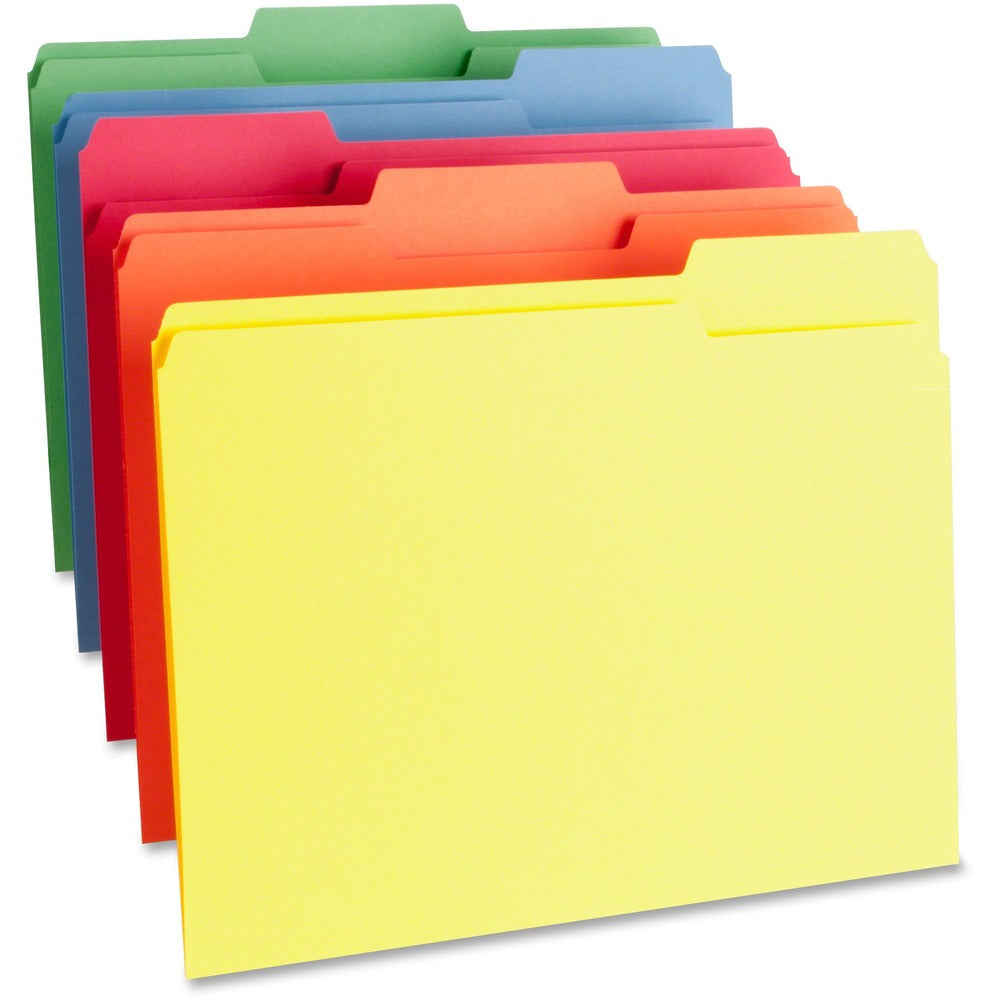 Image of Business Source Color File Folder, 1-Ply, 1/3 Cut Tabs, Letter,100/BX, AST