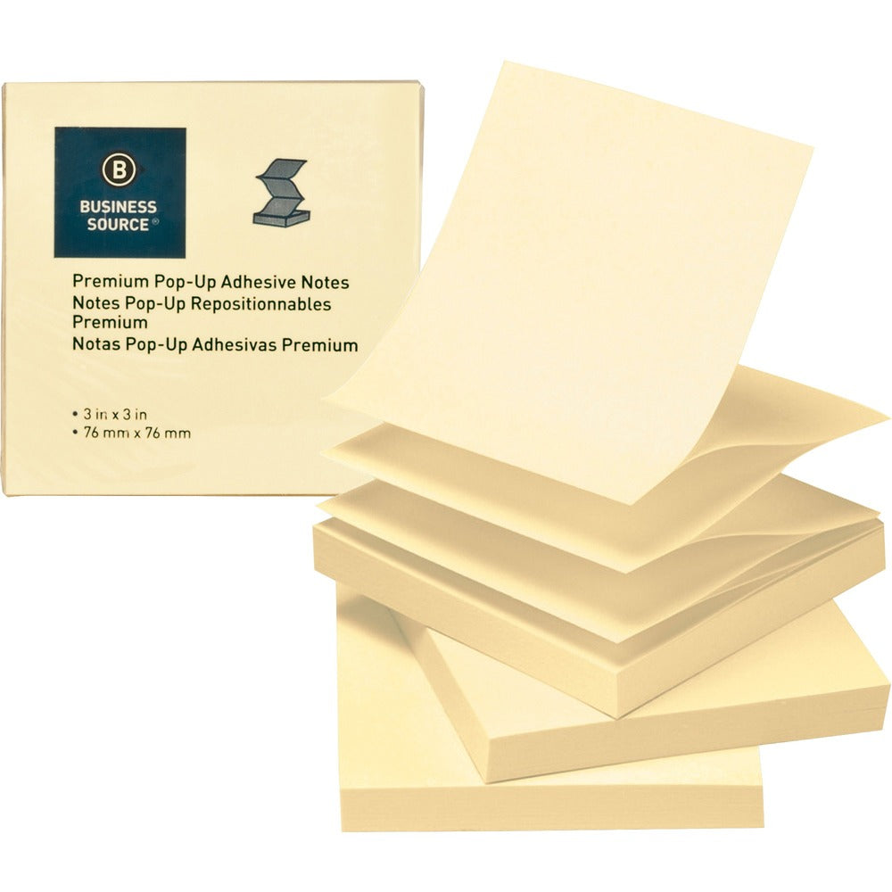 Image of Business Source Pop-up Adhesive Note Pads,3"x3",100 Sh, 24/PK,Yellow