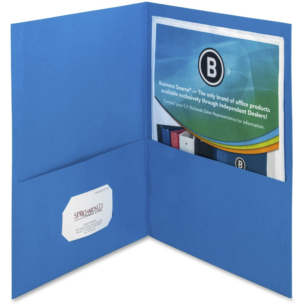Image of Business Source 2-Pocket Folders, 100 Sht Cap, Letter, 12"x9", 25/BX, L.BLUE
