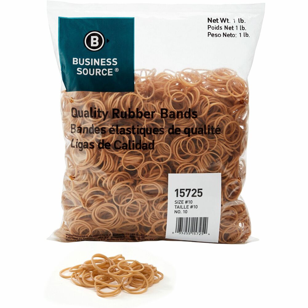 Image of Business Source Rubber Bands,Size 10,1 lb./BG,1-1/4"x1/16",Natural Crepe